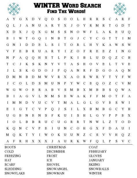 Winter Printable Word Search
